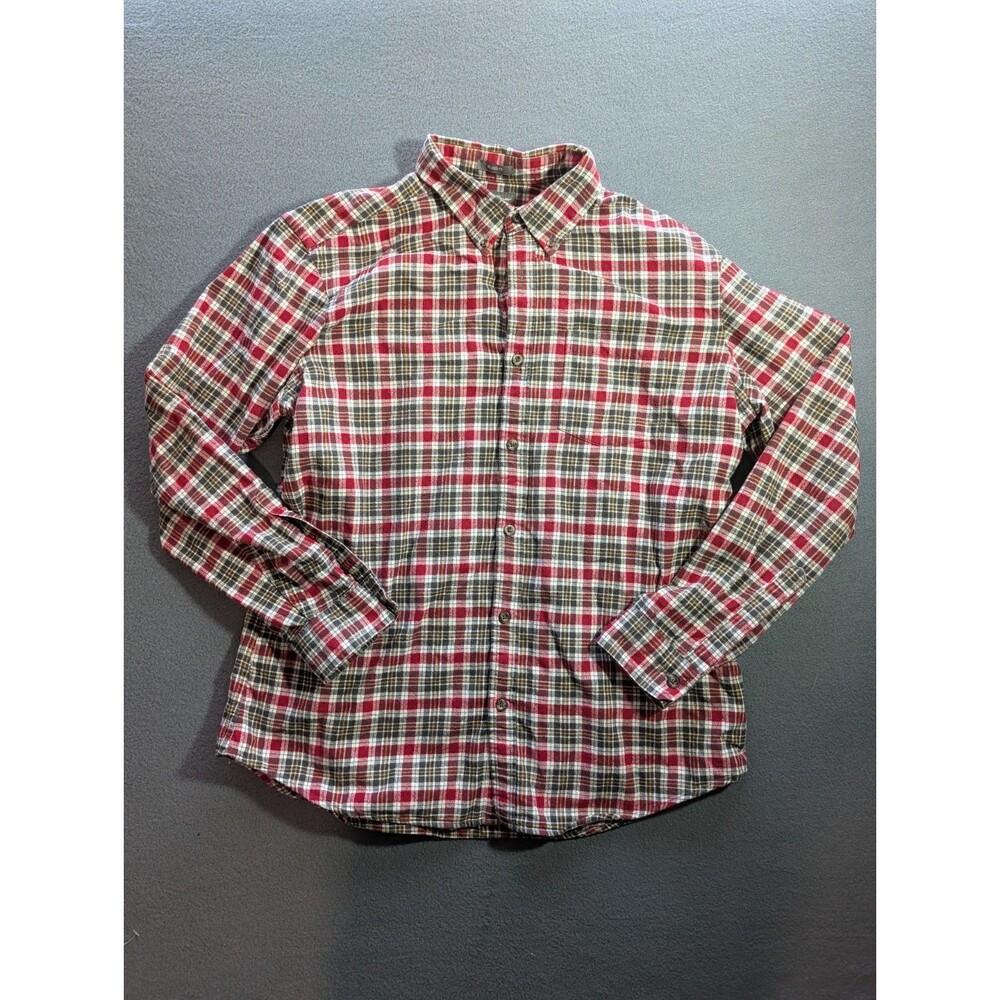Eddie Bauer Men’s Large Relaxed Fit Plaid Flannel Shirt Red Gray Cotton Button